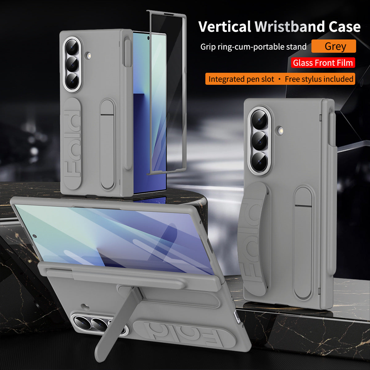 Hinge Pen Box Shockproof Phone Case With Screen Protector & Wristband Holder For Galaxy Z Fold 8/7/6/5/4/3