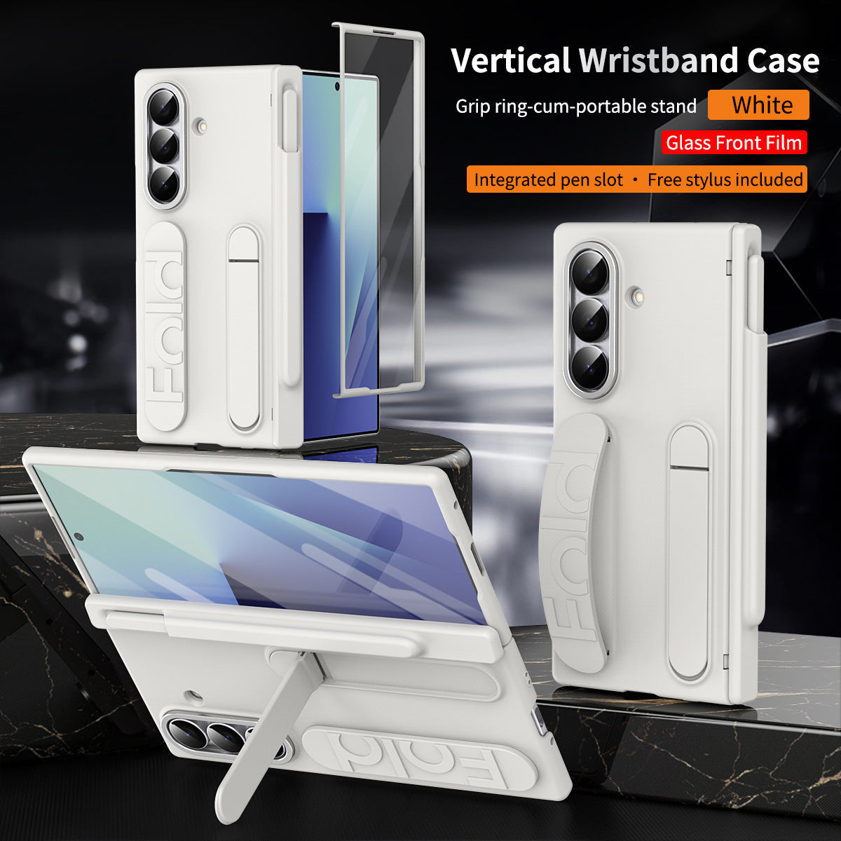 Hinge Pen Box Shockproof Phone Case With Screen Protector & Wristband Holder For Galaxy Z Fold 8/7/6/5/4/3