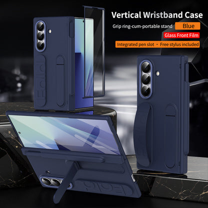 Hinge Pen Box Shockproof Phone Case With Screen Protector & Wristband Holder For Galaxy Z Fold 8/7/6/5/4/3