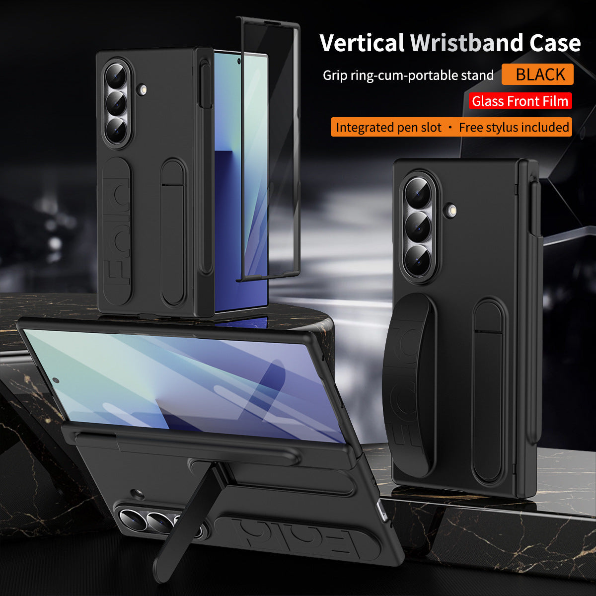Hinge Pen Box Shockproof Phone Case With Screen Protector & Wristband Holder For Galaxy Z Fold 8/7/6/5/4/3
