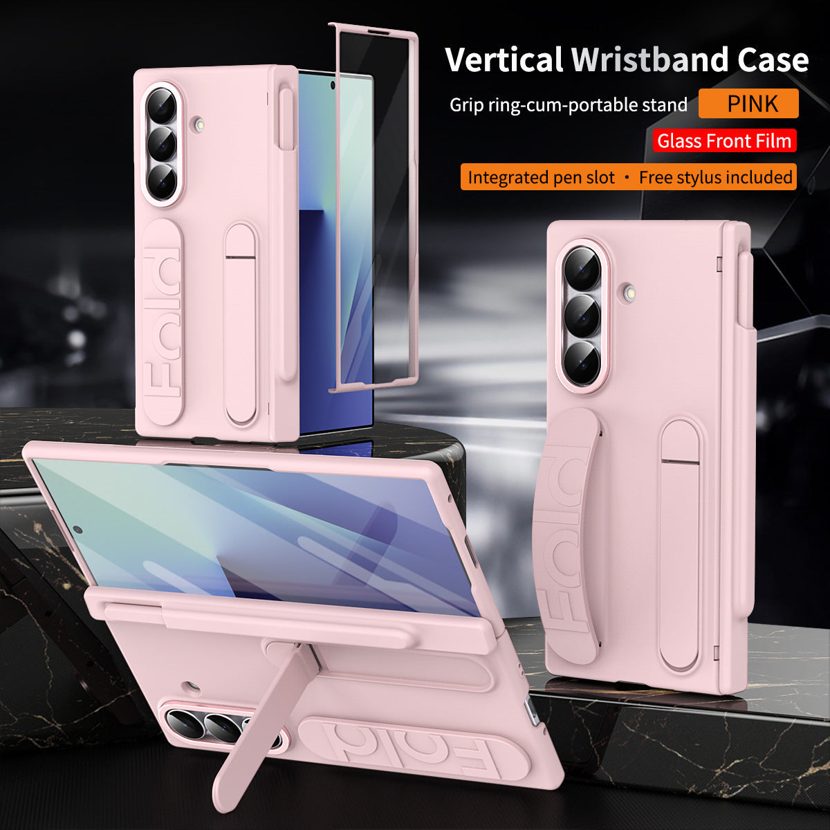 Hinge Pen Box Shockproof Phone Case With Screen Protector & Wristband Holder For Galaxy Z Fold 8/7/6/5/4/3