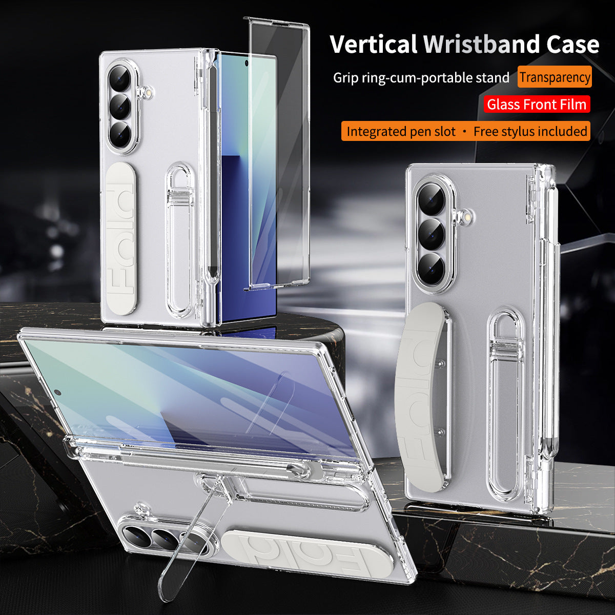 Hinge Pen Box Shockproof Phone Case With Screen Protector & Wristband Holder For Galaxy Z Fold 8/7/6/5/4/3