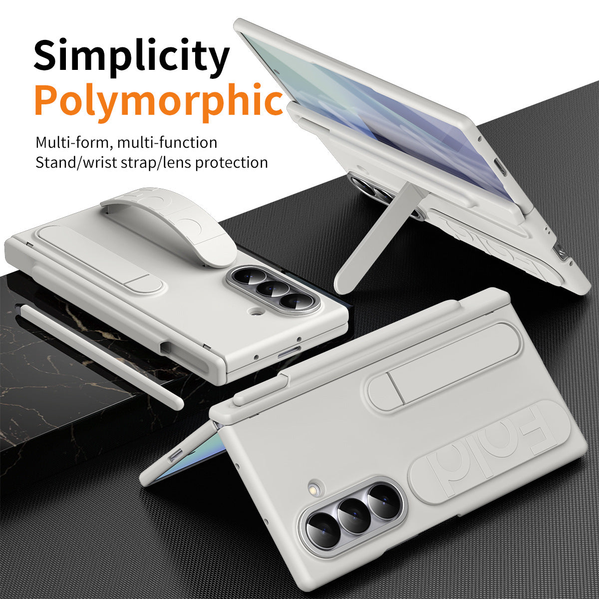 Hinge Pen Box Shockproof Phone Case With Screen Protector & Wristband Holder For Galaxy Z Fold 8/7/6/5/4/3