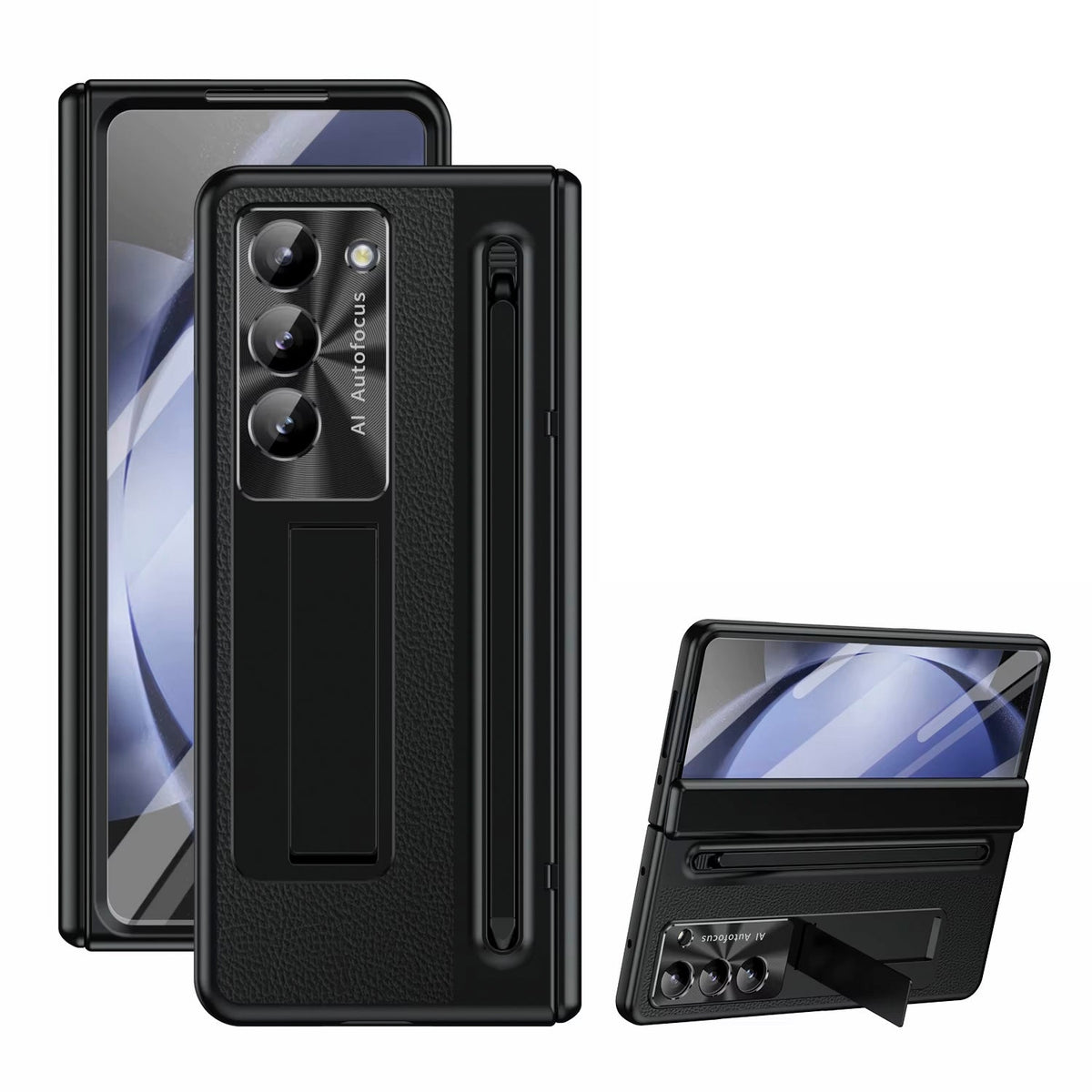 Leather Golden Electroplated Phone Case With Back Screen Glass and Stylus For Galaxy Z Fold 8/7/6/5/4