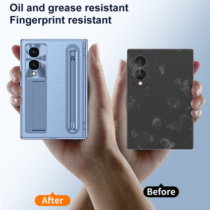 Golden Electroplated Leather Phone Case With Built-in Tempered Glass & Stylus For Galaxy Z Fold8 Wide Ultra