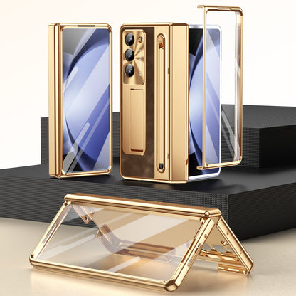Leather Golden Electroplated Phone Case With Back Screen Glass and Stylus For Galaxy Z Fold 8/7/6/5/4