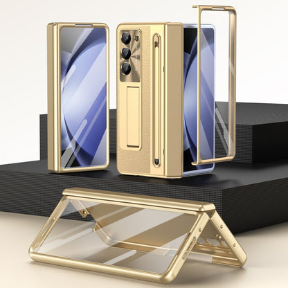 Leather Golden Electroplated Phone Case With Back Screen Glass and Stylus For Galaxy Z Fold 8/7/6/5/4