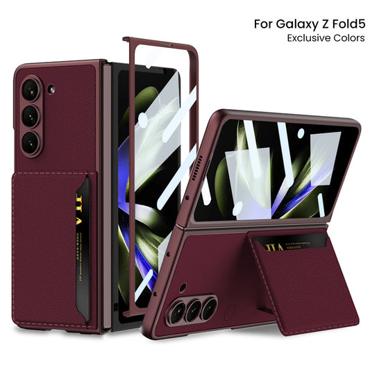 Card Bag Holder Tempered Film Integrated Leather Case for Galaxy Z Fold5