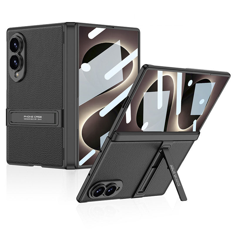 Leather Phone Case For Galaxy Z Fold8/7 Wide Ultra ¨C Built-In Tempered Glass Film & Hidden Kickstand