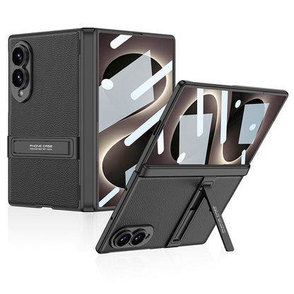 Leather Phone Case For Galaxy Z Fold8/7 Wide Ultra ¨C Built-In Tempered Glass Film & Hidden Kickstand