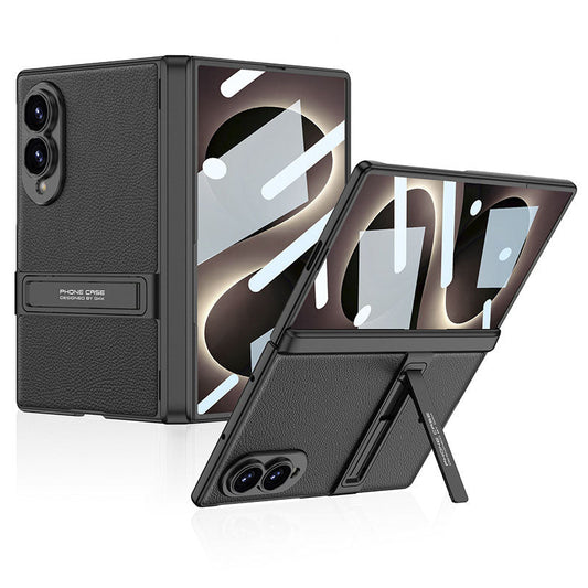Leather Phone Case For Galaxy Z Fold8/7 Wide Ultra ¨C Built-In Tempered Glass Film & Hidden Kickstand