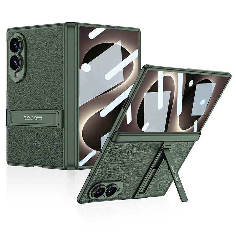 Leather Phone Case For Galaxy Z Fold8/7 Wide Ultra ¨C Built-In Tempered Glass Film & Hidden Kickstand