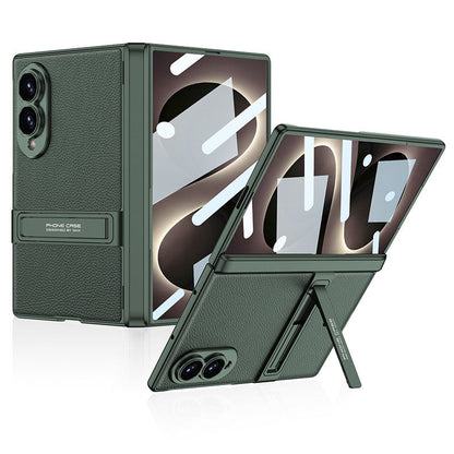 Leather Phone Case For Galaxy Z Fold8/7 Wide Ultra ¨C Built-In Tempered Glass Film & Hidden Kickstand