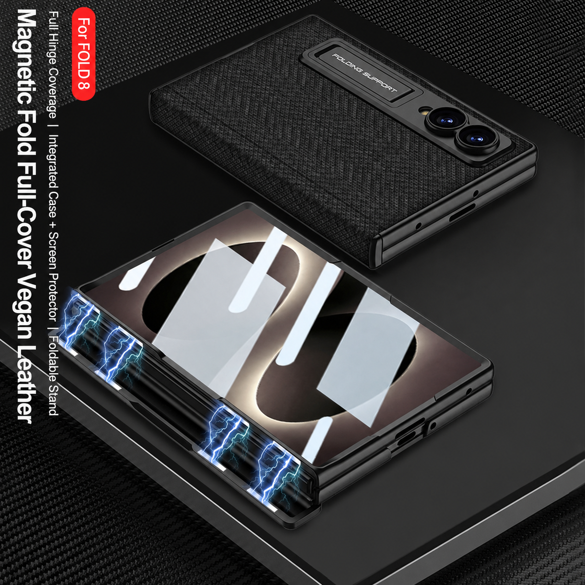 Luxurious Leather Phone Case with Built-In Tempered Glass & Bracket For Galaxy Z Fold 8/7 Wide Ultra