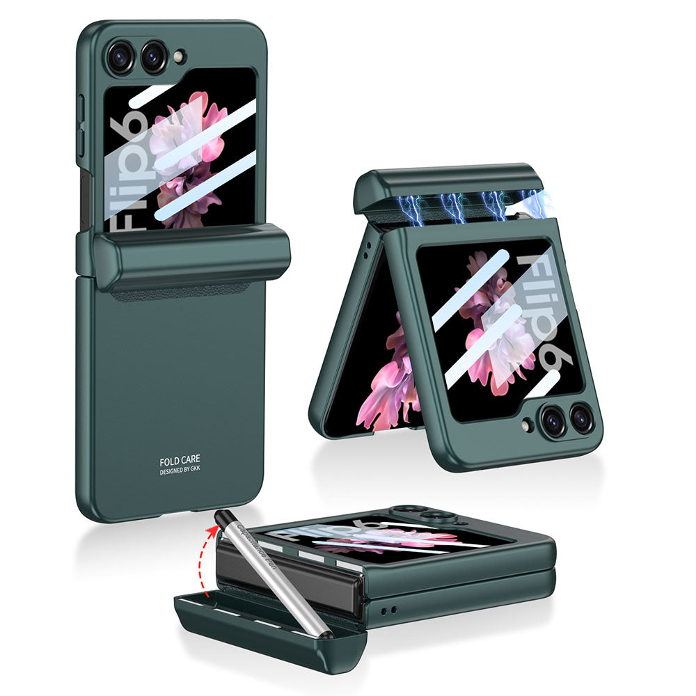 Magnetic Hinge Integrated Back Screen Film Shockproof Hard Cover with Pen for Galaxy Z Flip6