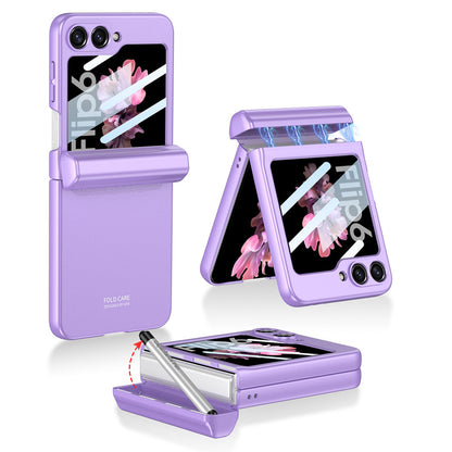 Magnetic Hinge Integrated Back Screen Film Shockproof Hard Cover with Pen for Galaxy Z Flip6