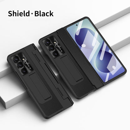 Luxury Leather Magnetic Bracket Shell Electroplated Phone Case For Galaxy Z Fold 8/7/6/5/4/3 With Back Screen Glass
