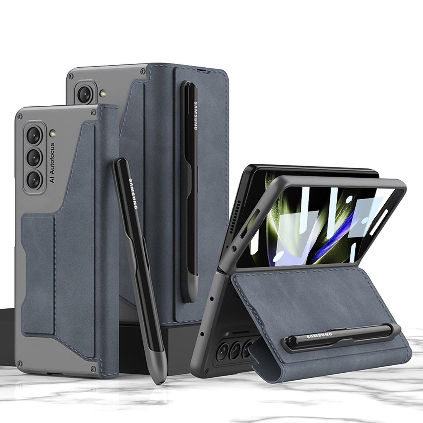 Luxurious Suede Cover Shockproof Phone Case With Screen Protector and Pen Slot For Galaxy Z Fold 7/6/5/4/3