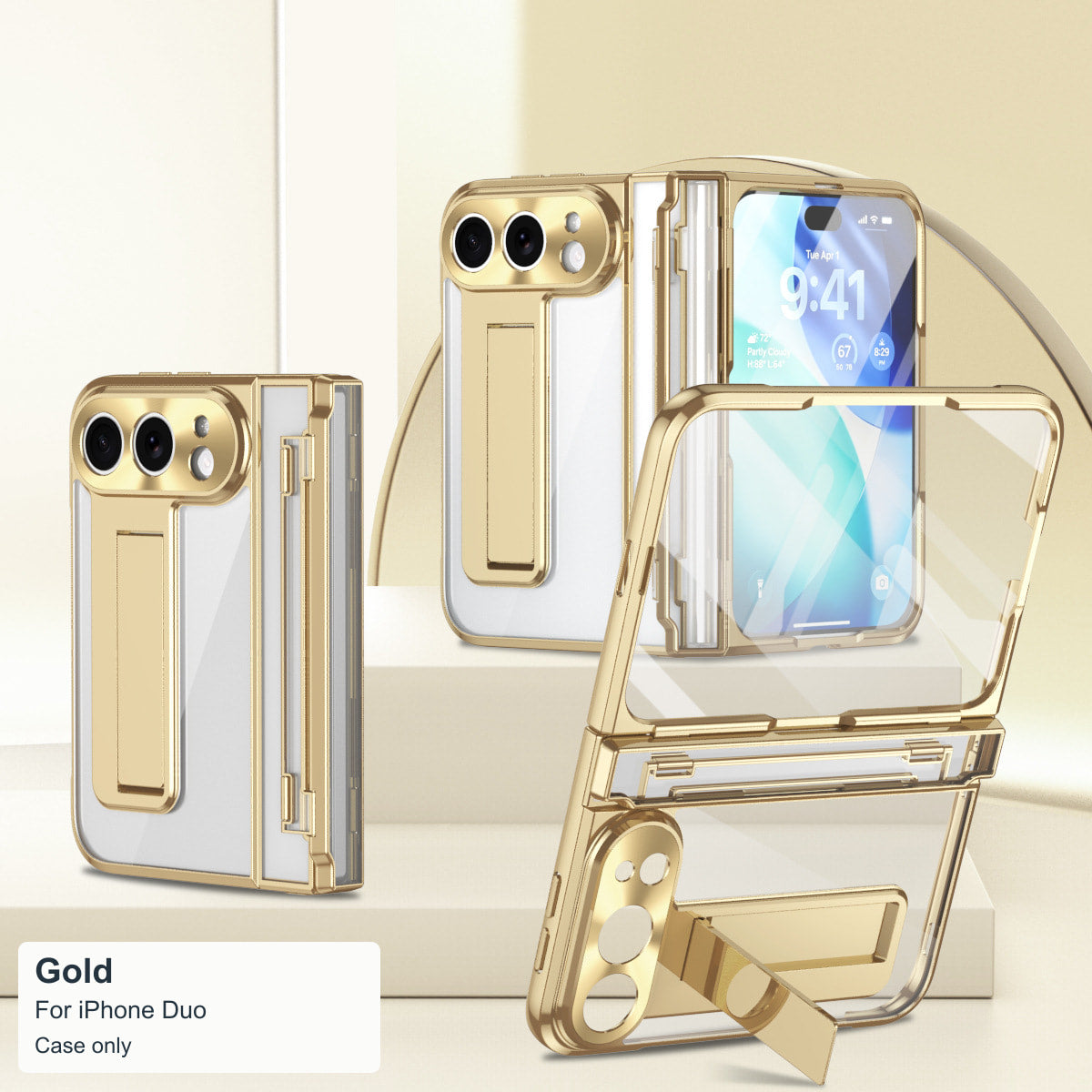 iPhone Duo | Clear Case with Hidden Kickstand, Hinge Protection & Glass Front