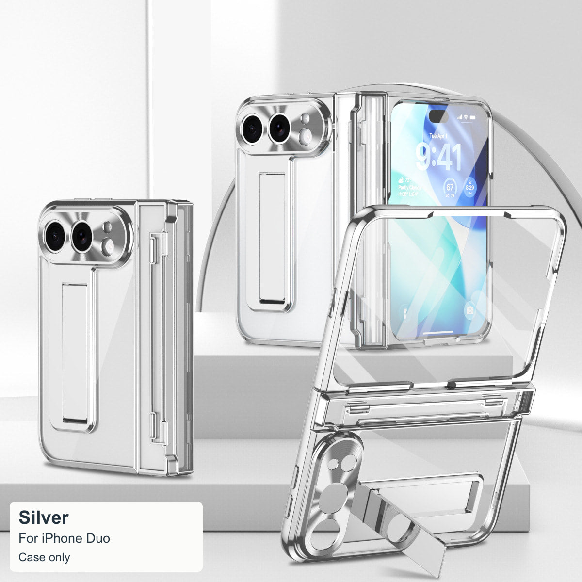 iPhone Duo | Clear Case with Hidden Kickstand, Hinge Protection & Glass Front