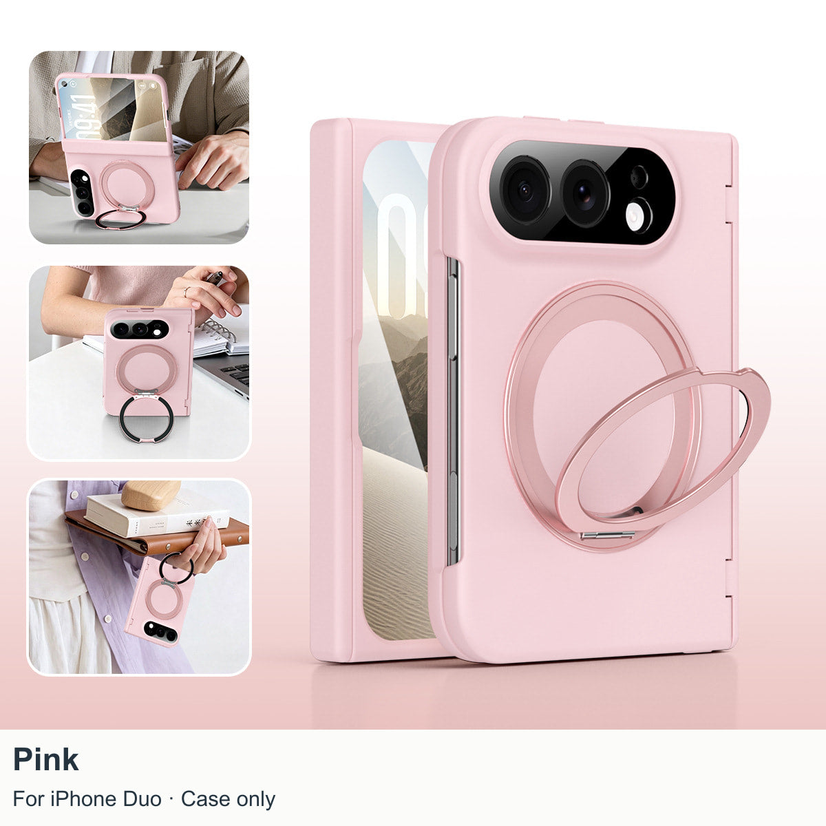 iPhone Duo | Magnetic Case with 360° Ring Stand & Glass Front