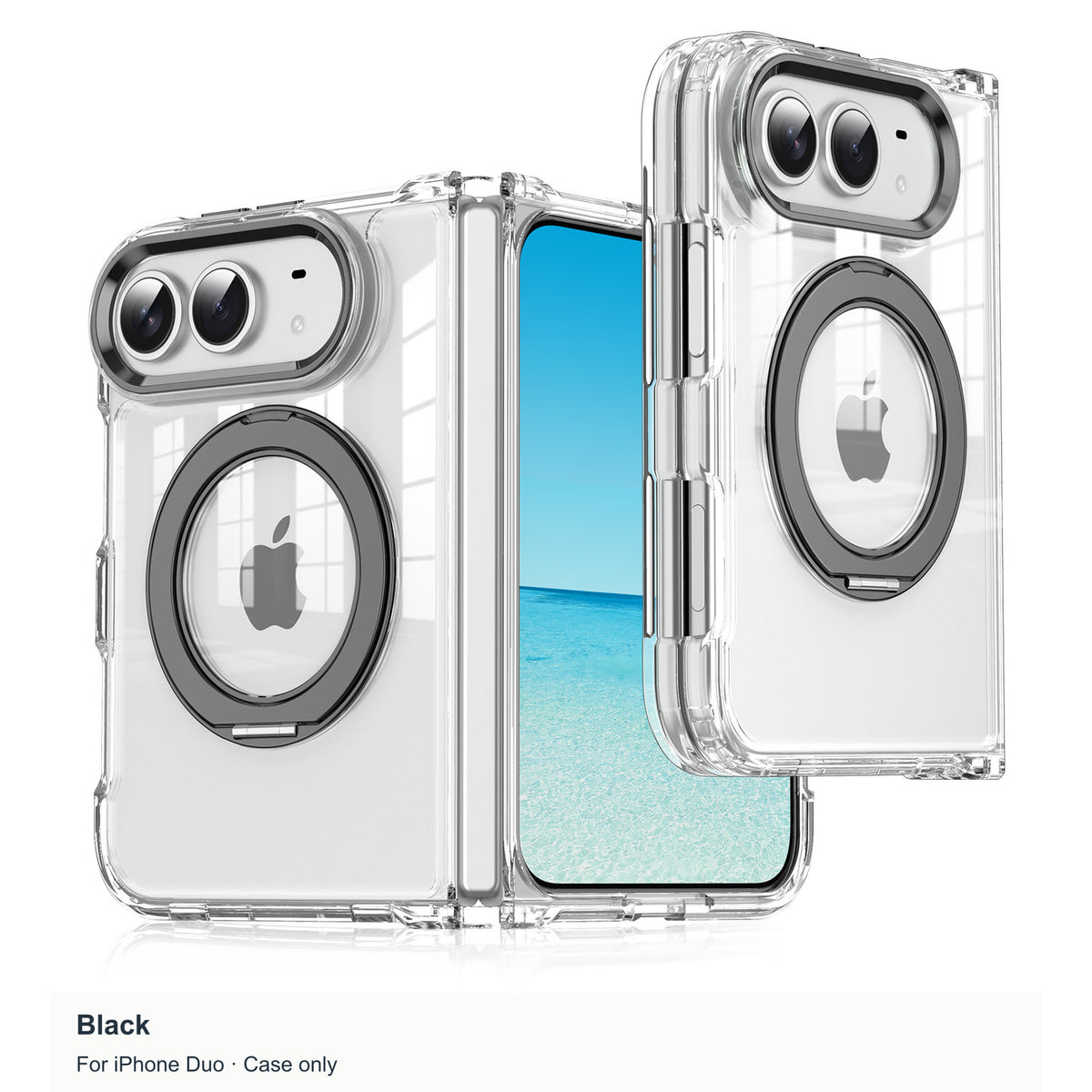 iPhone Duo | Clear Magnetic Case with Alloy Ring Stand & TPU Hinge