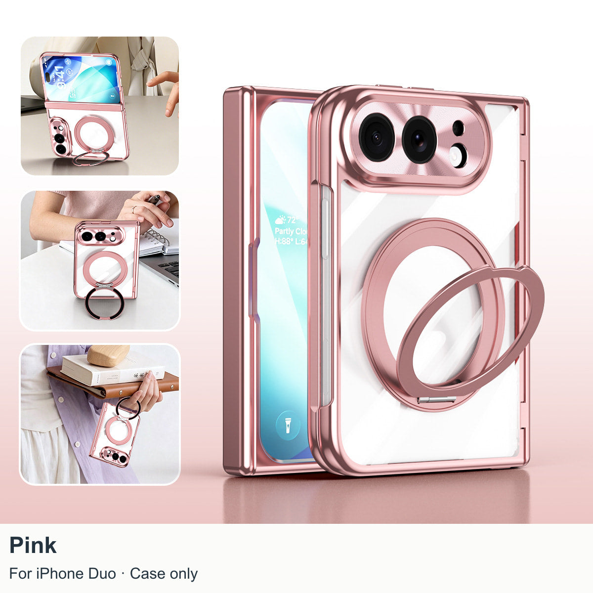 iPhone Duo | Clear Magnetic Case with 360° Ring Stand & Glass Front