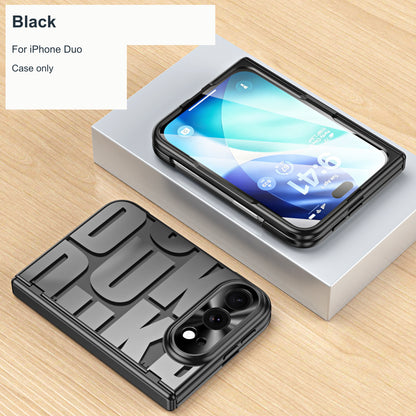iPhone Duo | Raised-Lettering Case with Hinge Protection & Tempered Glass