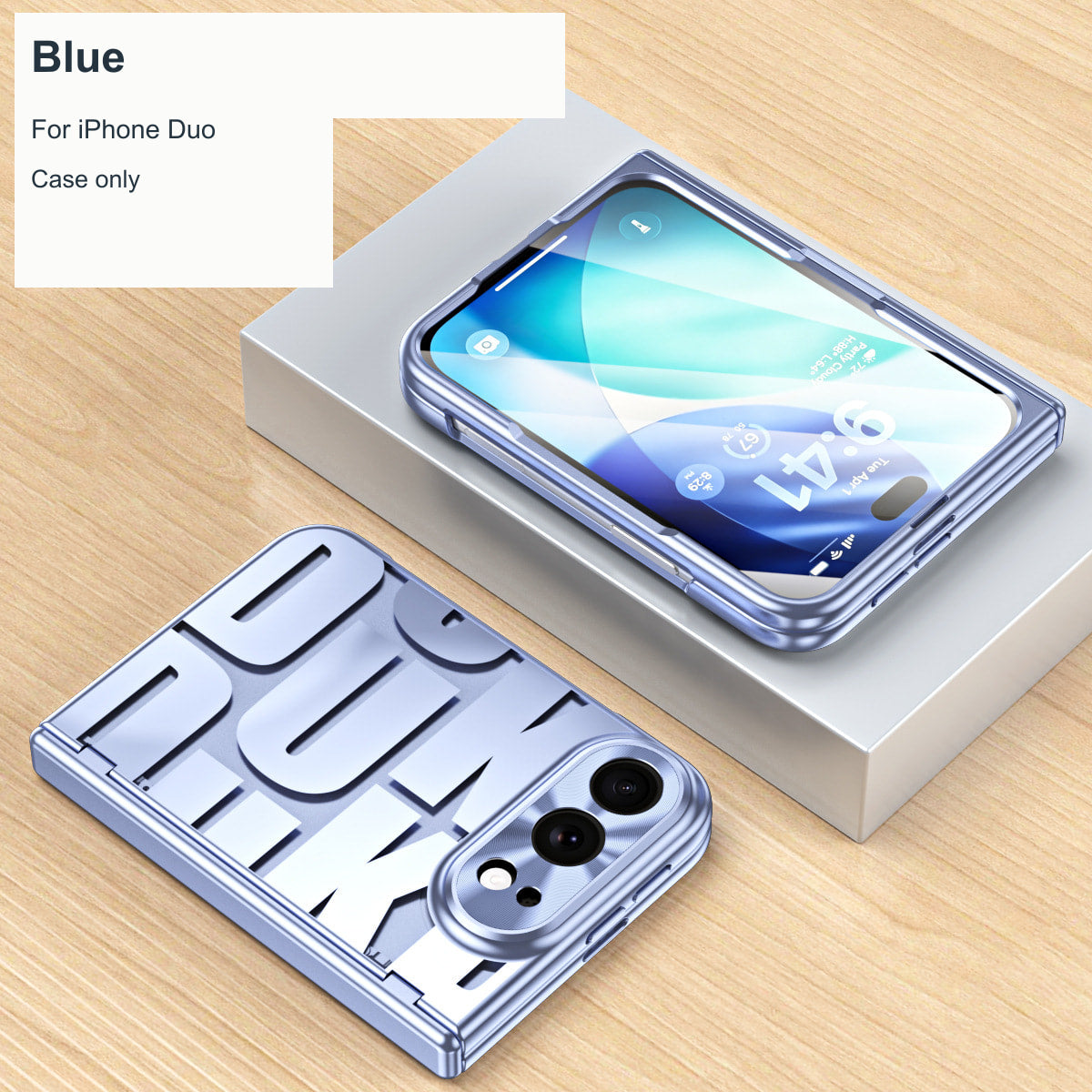 iPhone Duo | Raised-Lettering Case with Hinge Protection & Tempered Glass