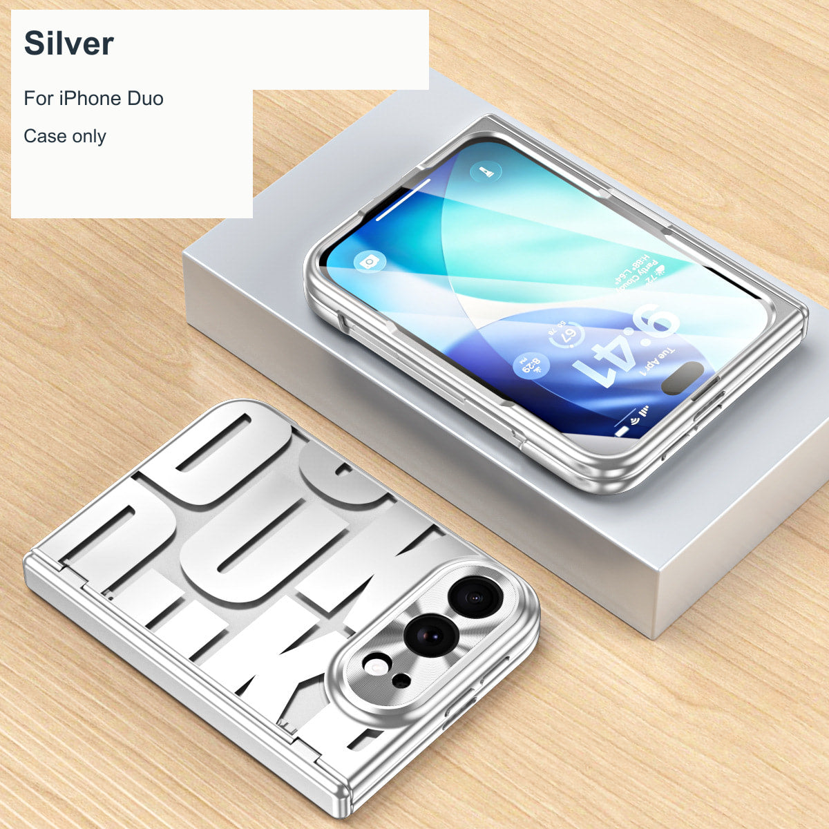 iPhone Duo | Raised-Lettering Case with Hinge Protection & Tempered Glass