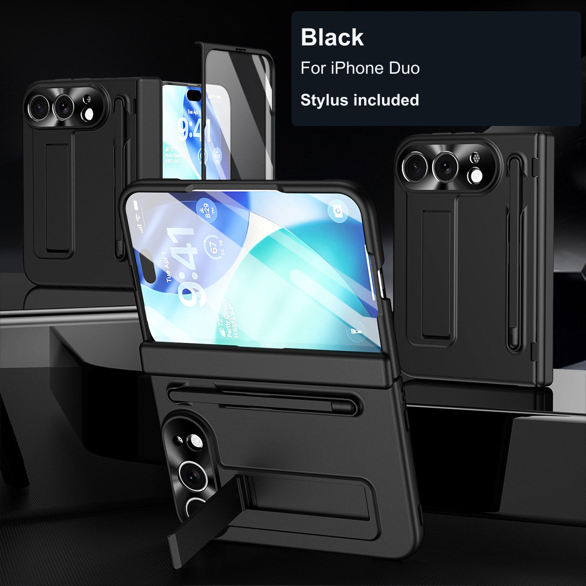 iPhone Duo | Matte Kickstand Case with Stylus Holder & Tempered Glass