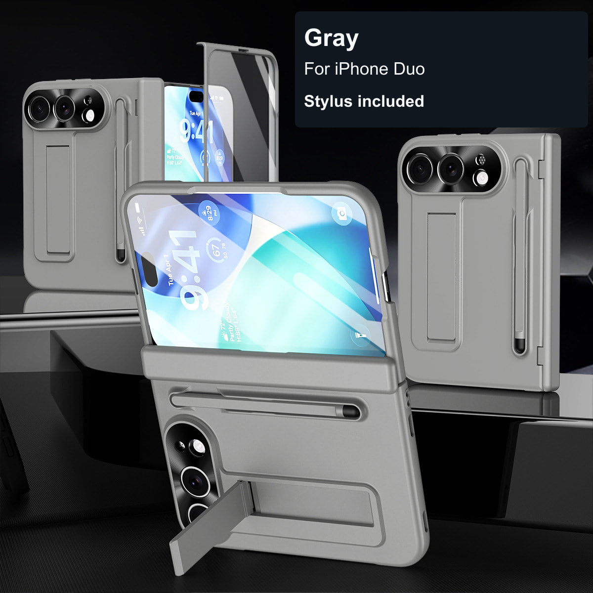 iPhone Duo | Matte Kickstand Case with Stylus Holder & Tempered Glass