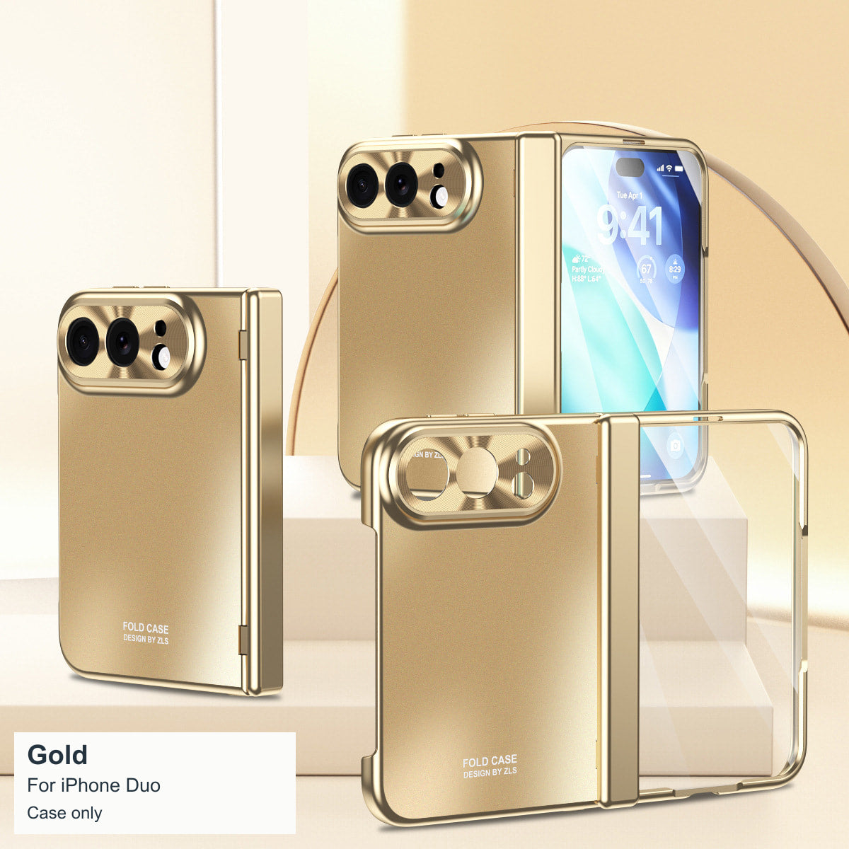 iPhone Duo | Smooth Electroplated Case with Hinge Protection & Tempered Glass