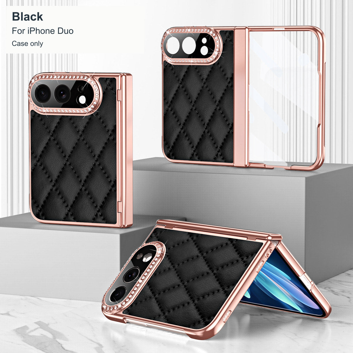 iPhone Duo | Diamond-Pattern Case with Sparkling Trim & Hinge Protection