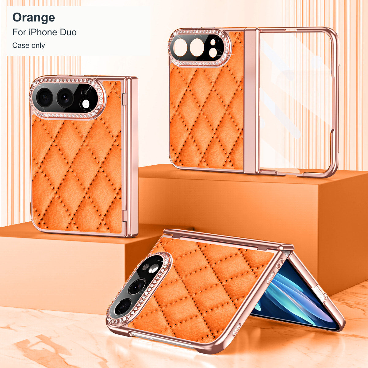 iPhone Duo | Diamond-Pattern Case with Sparkling Trim & Hinge Protection