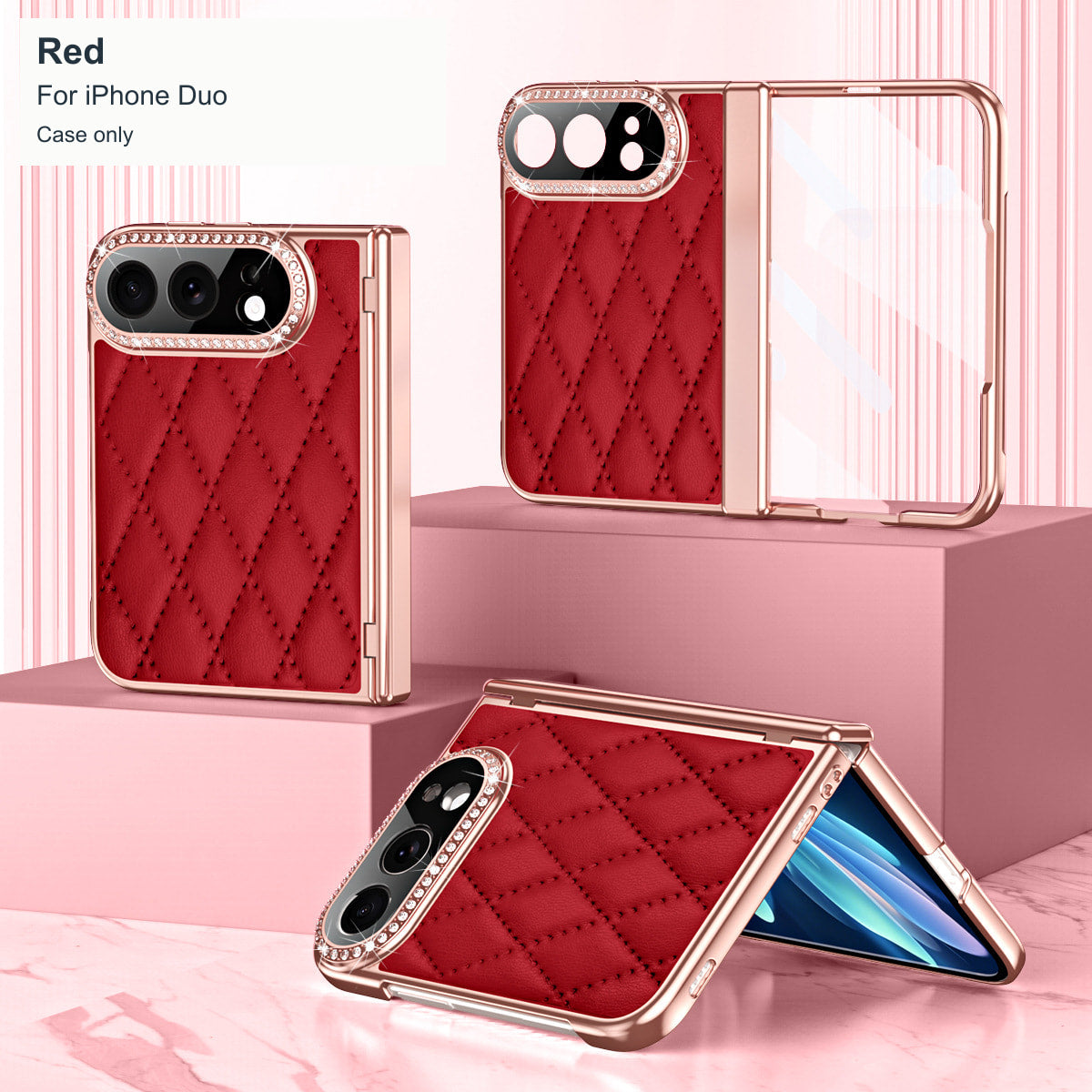 iPhone Duo | Diamond-Pattern Case with Sparkling Trim & Hinge Protection