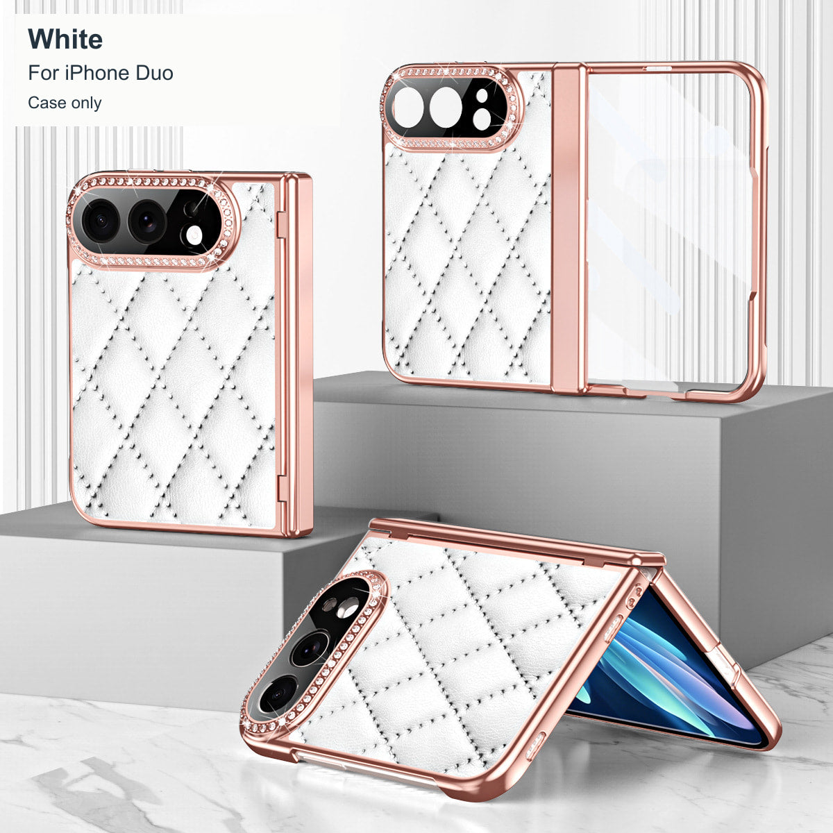iPhone Duo | Diamond-Pattern Case with Sparkling Trim & Hinge Protection