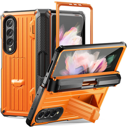 Mecha All-Inclusive Sturdy Invisible Bracket Pen Box Phone Case For Samsung Galaxy Z Fold5 Fold4 Fold3 With Back Screen Protector - Mycasety Mycasety