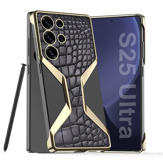 Electroplated Crocodile Pattern Leather Shockproof Phone Case For Galaxy S25 Ultra