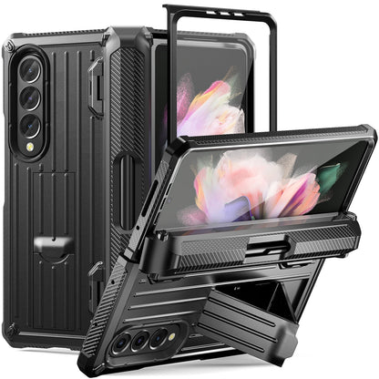 Mecha All-Inclusive Sturdy Invisible Bracket Pen Box Phone Case For Samsung Galaxy Z Fold5 Fold4 Fold3 With Back Screen Protector - Mycasety Mycasety