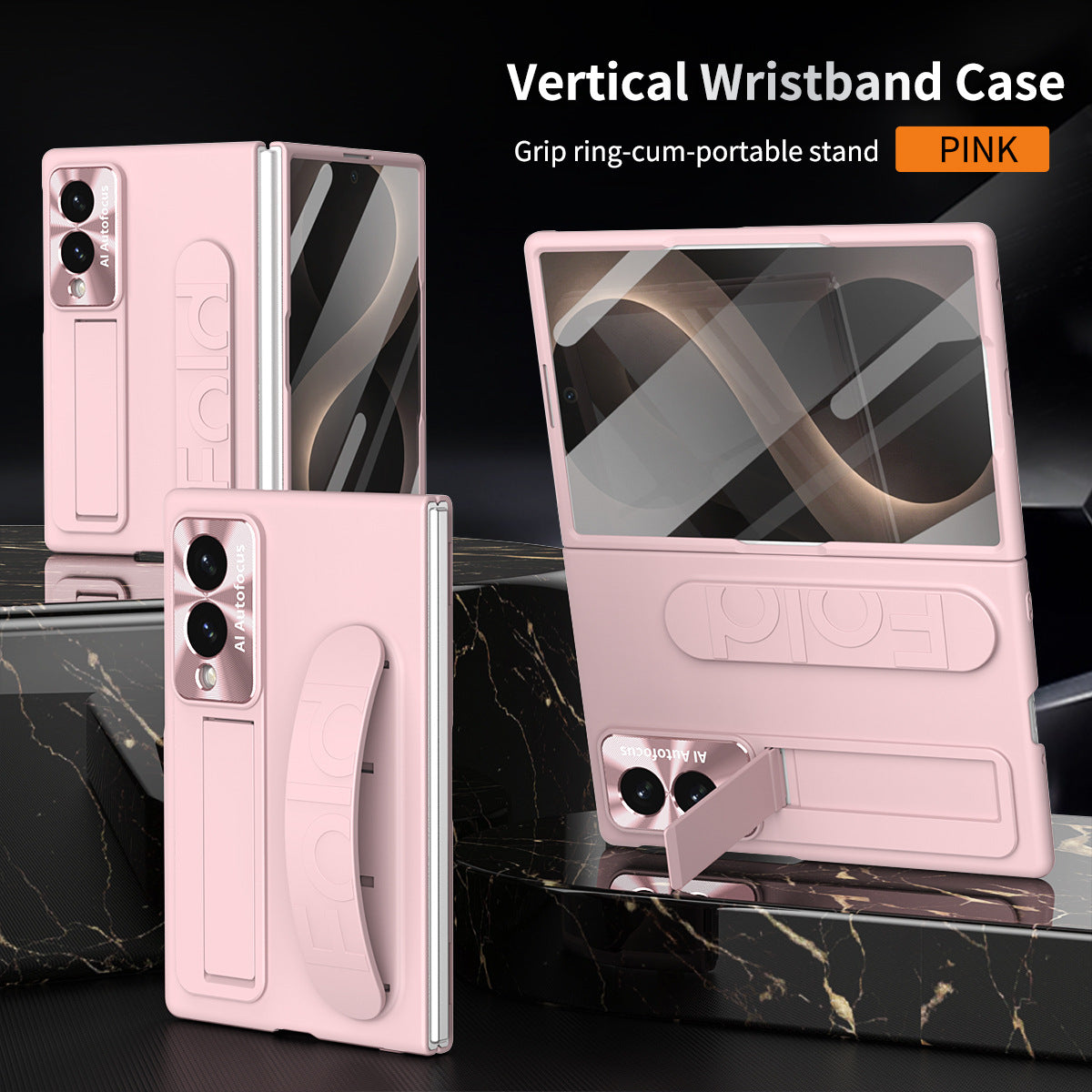 Armor Phone Case Built-In Tempered Glass, Hidden Kickstand & Wrist Strap For Galaxy Z Fold 8/7/6/5/4