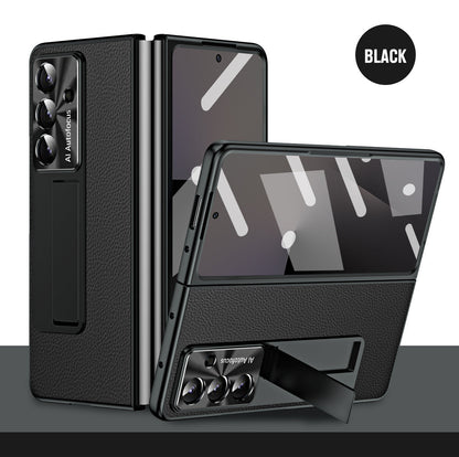 Business Electroplating Leather Phone Case With Screen Film For Galaxy Z Fold 7/6/5/4/3