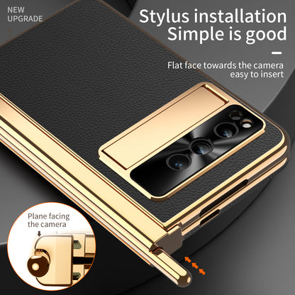 Ultra-Thin Leather Google Pixel Fold shell anti-fall all-inclusive Case double pen slot hinge With Stylus - mycasety2023 Mycasety