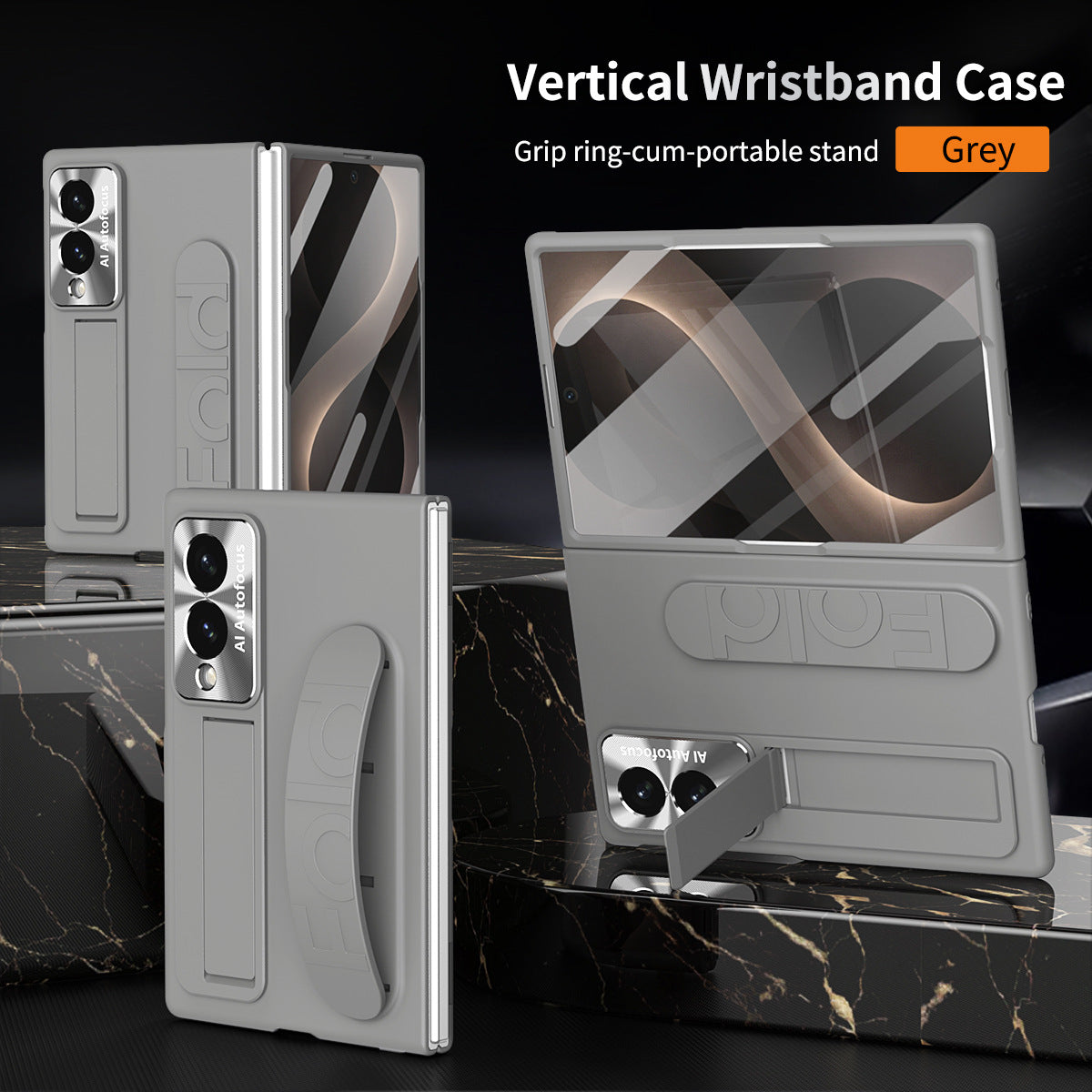 Armor Phone Case Built-In Tempered Glass, Hidden Kickstand & Wrist Strap For Galaxy Z Fold 8/7/6/5/4