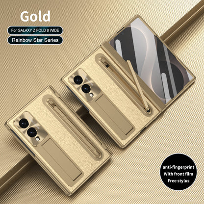 Golden Electroplated Leather Phone Case With Built-in Tempered Glass & Stylus For Galaxy Z Fold8 Wide Ultra