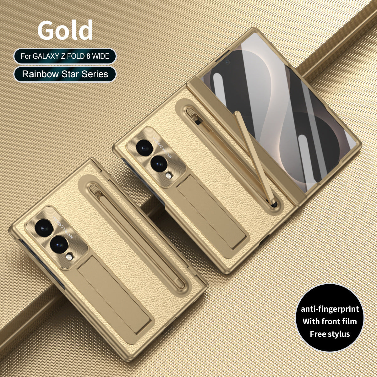 Golden Electroplated Leather Phone Case With Built-in Tempered Glass & Stylus For Galaxy Z Fold 8/7/6/5/4 Wide Ultra