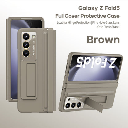 Leather Anti-fall Protective Pen Slot Phone Case With Front Protection Film & Stylus For Samsung Galaxy Z Fold5 Fold4 - Mycasety Mycasety
