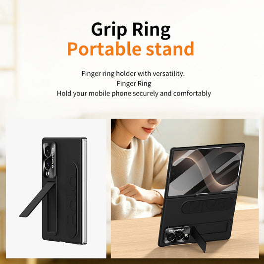 Armor Phone Case Built-In Tempered Glass, Hidden Kickstand & Wrist Strap For Galaxy Z Fold8 Wide Ultra