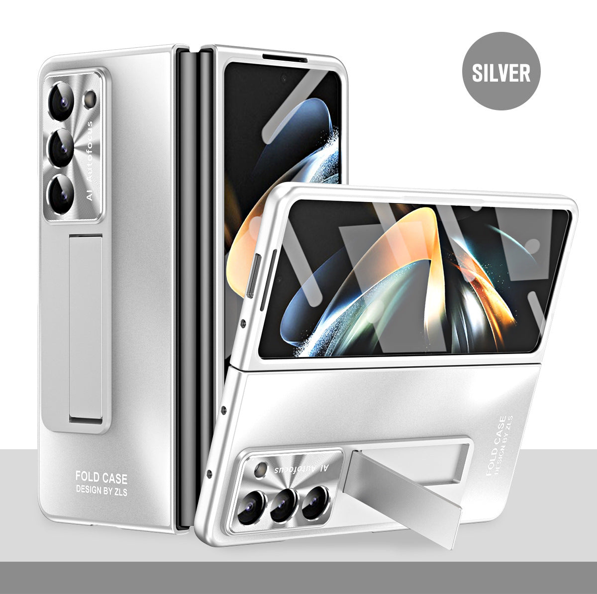 Plating Galaxy Z Fold5 Case with Front Screen Protector & Hidden Stand - mycasety2023 Mycasety