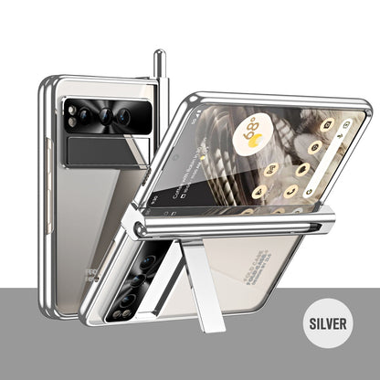 Electroplated Transparent Google Pixel Fold Case with Dual Hinge Protector & Screen Protector & Hidden Kickstand Pen Slot & Free Stylus - Mycasety Mycasety